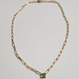 Elegant Gold Necklace with Green Glass Gemstone